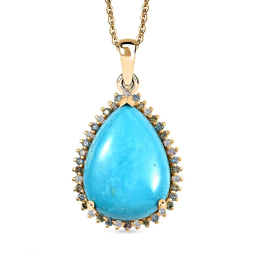 shop lc Premium Sleeping Beauty Turquoise and Luxuriant Lab Grown Multi Diamond SI 12.75 ctw Royal Bloom Fire Pendant Necklace in 18K Vermeil Yellow Gold Over Sterling Silver 20 Inches