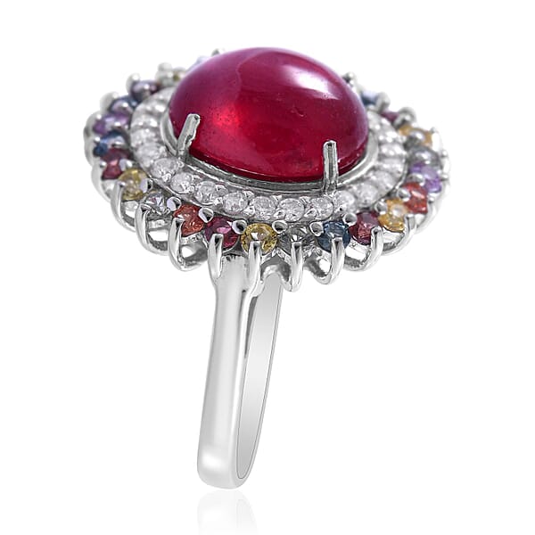 Shop Lc Premium Sleeping Beauty Turquoise And Multi Gemstone Double Halo Ring In Platinum Over Sterling Silver 5.40 Ctw