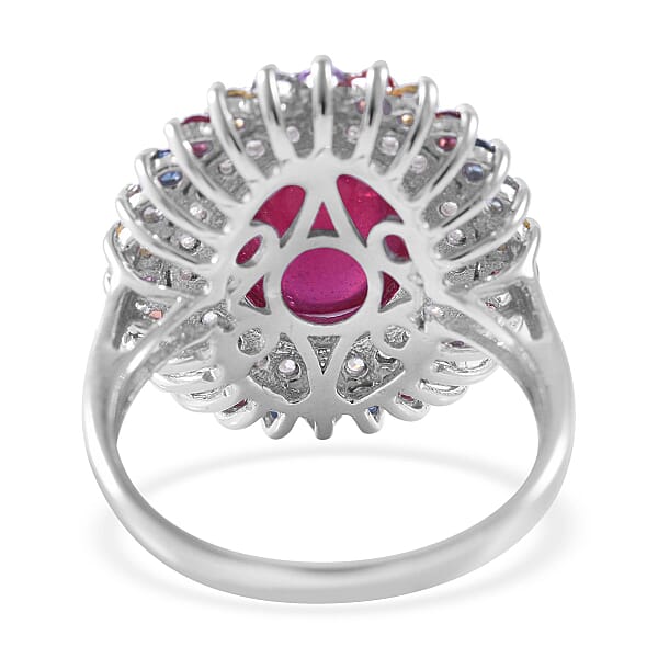 Shop Lc Premium Sleeping Beauty Turquoise And Multi Gemstone Double Halo Ring In Platinum Over Sterling Silver 5.40 Ctw