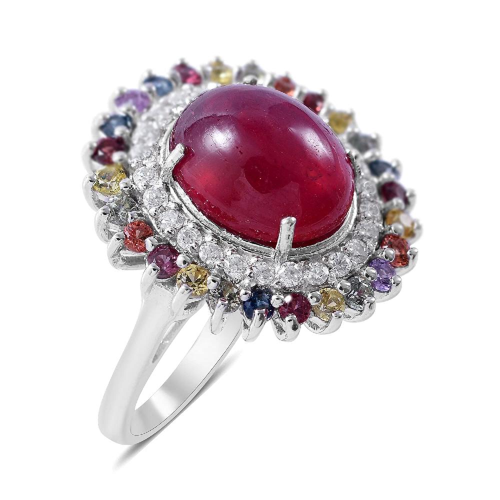 shop lc Premium Sleeping Beauty Turquoise and Multi Gemstone Double Halo Ring in Platinum Over Sterling Silver 5.40 ctw