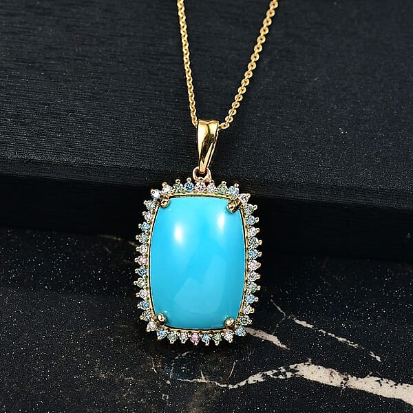 Shop Lc Premium Sleeping Beauty Turquoise And SI Luxuriant Lab Grown Multi Diamond 12.00 Ctw Pendant Necklace In 18K Vermeil Yellow Gold Over Sterling Silver 20 Inches