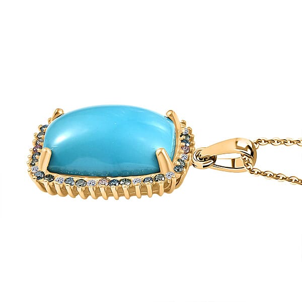 Shop Lc Premium Sleeping Beauty Turquoise And SI Luxuriant Lab Grown Multi Diamond 12.00 Ctw Pendant Necklace In 18K Vermeil Yellow Gold Over Sterling Silver 20 Inches