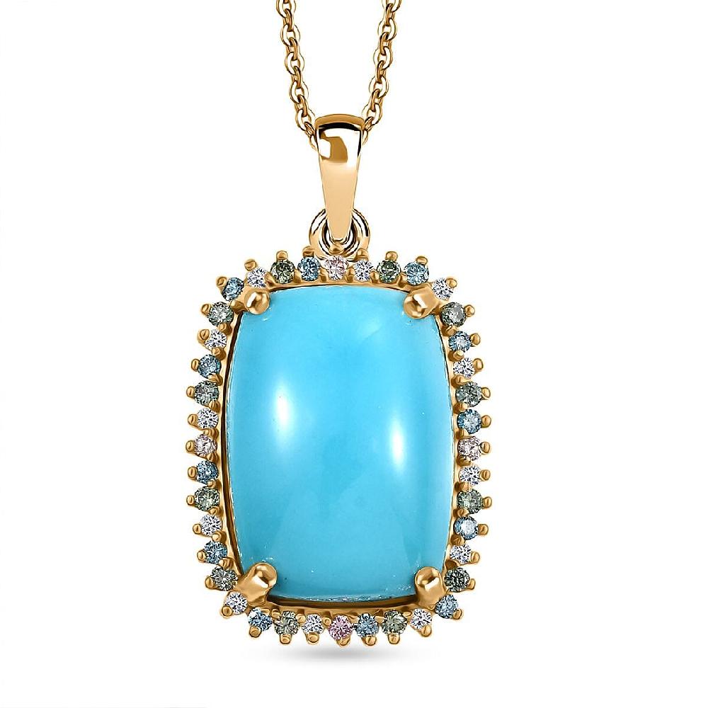 shop lc Premium Sleeping Beauty Turquoise and SI Luxuriant Lab Grown Multi Diamond 12.00 ctw Pendant Necklace in 18K Vermeil Yellow Gold Over Sterling Silver 20 Inches