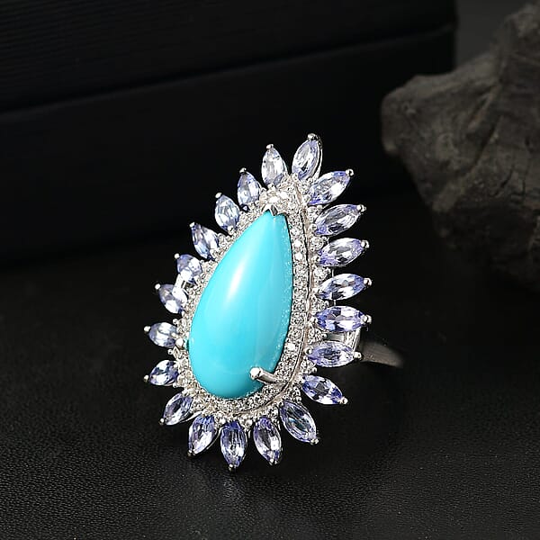 Shop Lc Premium Sleeping Beauty Turquoise Multi Gemstone Ring In Rhodium Over Sterling Silver 10.00 Ctw