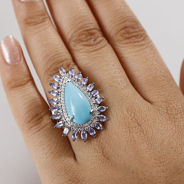 Shop Lc Premium Sleeping Beauty Turquoise Multi Gemstone Ring In Rhodium Over Sterling Silver 10.00 Ctw
