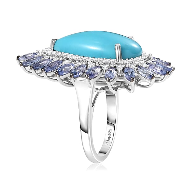 Shop Lc Premium Sleeping Beauty Turquoise Multi Gemstone Ring In Rhodium Over Sterling Silver 10.00 Ctw