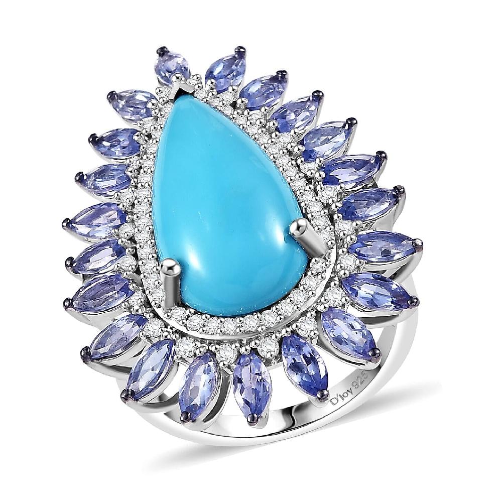 shop lc Premium Sleeping Beauty Turquoise Multi Gemstone Ring in Rhodium Over Sterling Silver 10.00 ctw