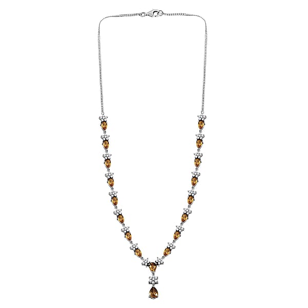 Shop Lc Premium Tanzania Yellow Zircon And White Zircon 16.40 Ctw Floral Necklace 18 Inches In Rhodium Over Sterling Silver