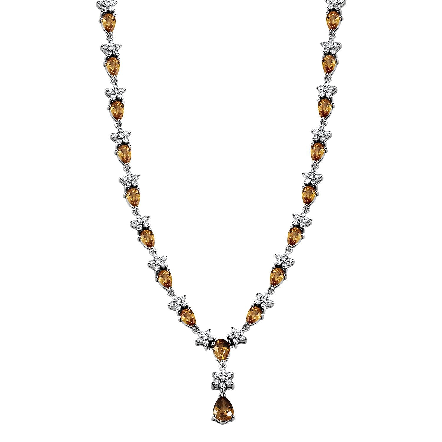 shop lc Premium Tanzania Yellow Zircon and White Zircon 16.40 ctw Floral Necklace 18 Inches in Rhodium Over Sterling Silver