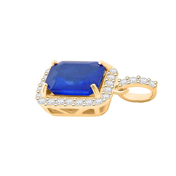 Shop Lc Premium Tanzanian Blue Spinel (DF) And Luxuriant Lab Grown Diamond G-H SI 4.30 Ctw Majestic Halo Pendant Necklace In 10K Yellow Gold 18 Inches