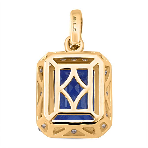 Shop Lc Premium Tanzanian Blue Spinel (DF) And Luxuriant Lab Grown Diamond G-H SI 4.30 Ctw Majestic Halo Pendant Necklace In 10K Yellow Gold 18 Inches