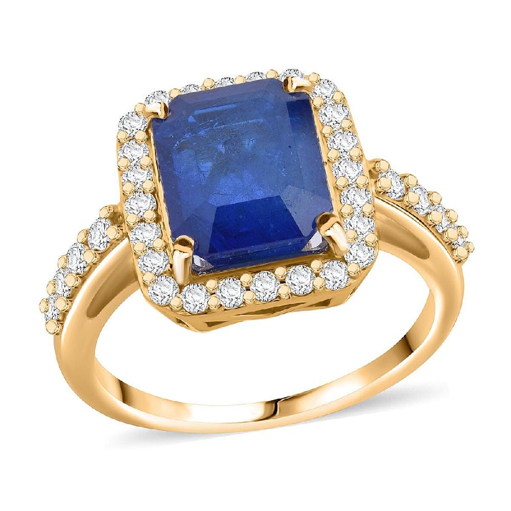 shop lc Premium Tanzanian Blue Spinel (DF) and Luxuriant Lab Grown Diamond G-H SI 4.40 ctw Majestic Halo Ring in 10K Yellow Gold