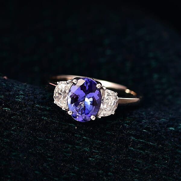Shop Lc Premium Tanzanite And Luxuriant Lab Grown Diamond E-F VS 2.15 Ctw Ring In 950 Platinum (Size 8.5)