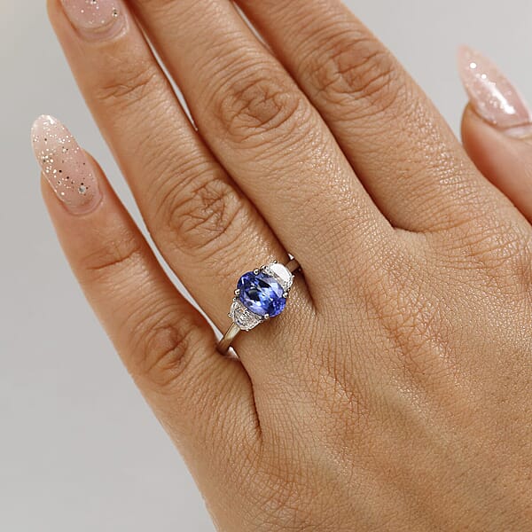 Shop Lc Premium Tanzanite And Luxuriant Lab Grown Diamond E-F VS 2.15 Ctw Ring In 950 Platinum (Size 8.5)