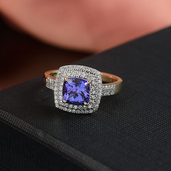 Shop Lc Premium Tanzanite And Luxuriant Lab Grown Diamond G-H SI 2.05 Ctw Regal Radiance Ring In 10K Yellow Gold