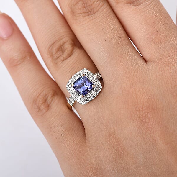 Shop Lc Premium Tanzanite And Luxuriant Lab Grown Diamond G-H SI 2.05 Ctw Regal Radiance Ring In 10K Yellow Gold