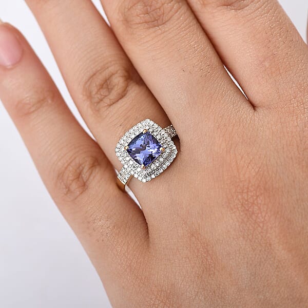 Shop Lc Premium Tanzanite And Luxuriant Lab Grown Diamond G-H SI 2.05 Ctw Regal Radiance Ring In 10K Yellow Gold