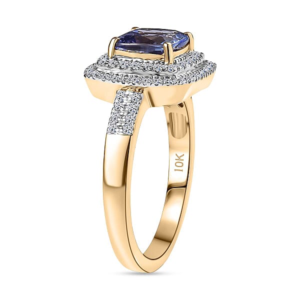 Shop Lc Premium Tanzanite And Luxuriant Lab Grown Diamond G-H SI 2.05 Ctw Regal Radiance Ring In 10K Yellow Gold
