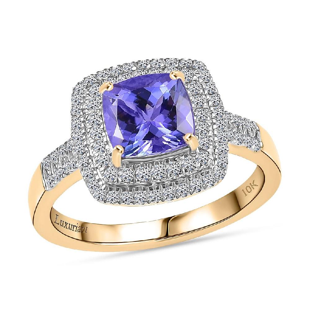 shop lc Premium Tanzanite and Luxuriant Lab Grown Diamond G-H SI 2.05 ctw Regal Radiance Ring in 10K Yellow Gold