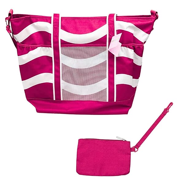 Shop Lc Primo Jumbo Insulated Beach Tote With Wet Pouch In Pink Wavy Lines Pattern