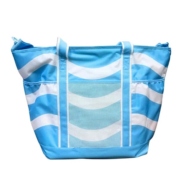 Shop Lc Primo Jumbo Insulated Beach Tote With Wet Pouch In Ocean Blue Wavy Lines Pattern