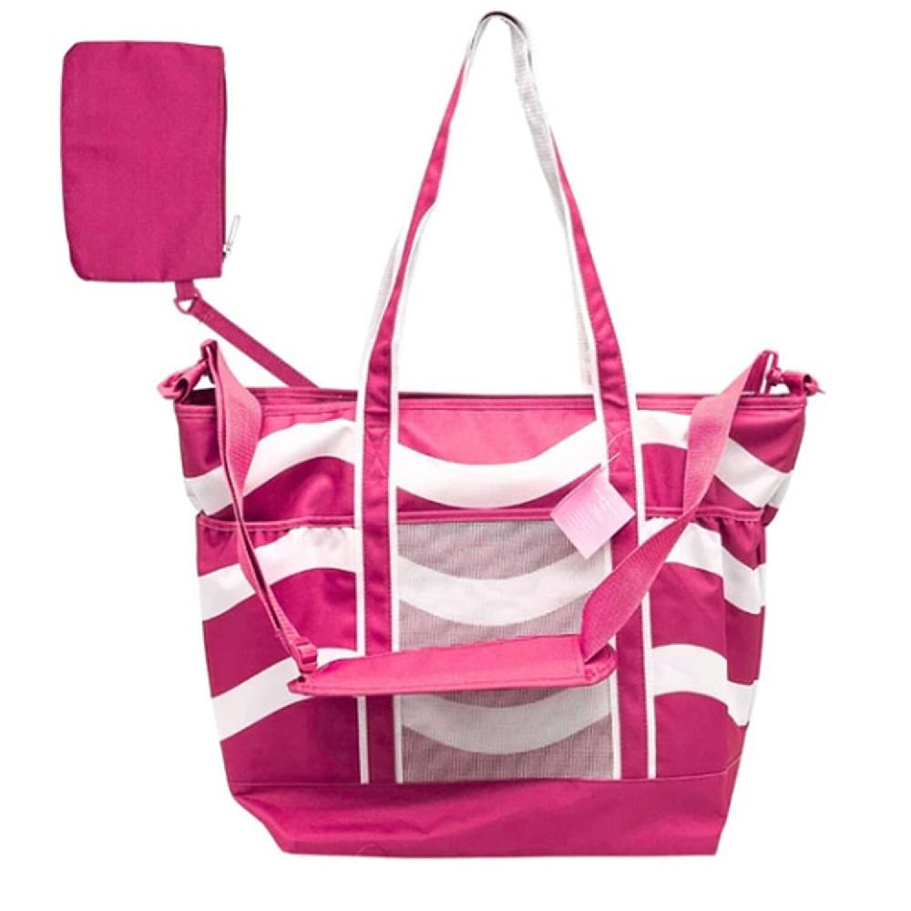 shop lc Primo Jumbo Insulated Beach Tote with Wet Pouch in Pink Wavy Lines Pattern