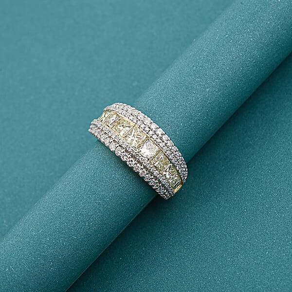 Shop Lc Princess Cut Natural Yellow And White Diamond VS Ring In 14K Yellow Gold 3.00 Ctw