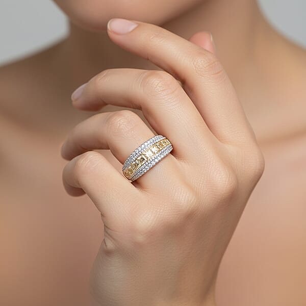 Shop Lc Princess Cut Natural Yellow And White Diamond VS Ring In 14K Yellow Gold 3.00 Ctw