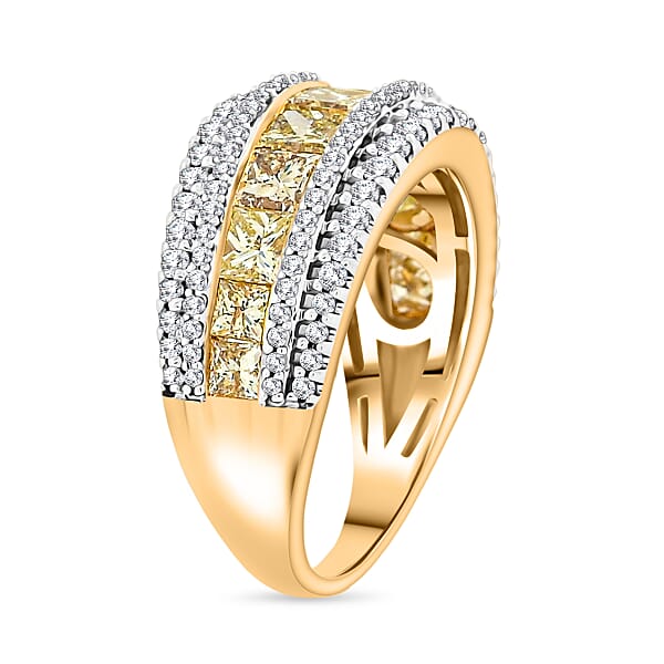 Shop Lc Princess Cut Natural Yellow And White Diamond VS Ring In 14K Yellow Gold 3.00 Ctw
