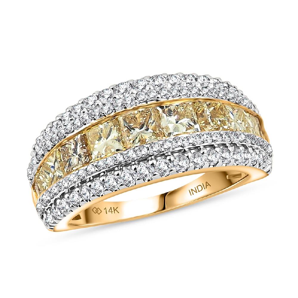 shop lc Princess Cut Natural Yellow and White Diamond VS Ring in 14K Yellow Gold 3.00 ctw