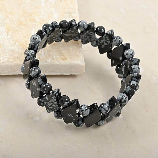 Shop Lc Princess Snowflake Obsidian 133.65 Ctw Stretch Bracelet (6-7In)