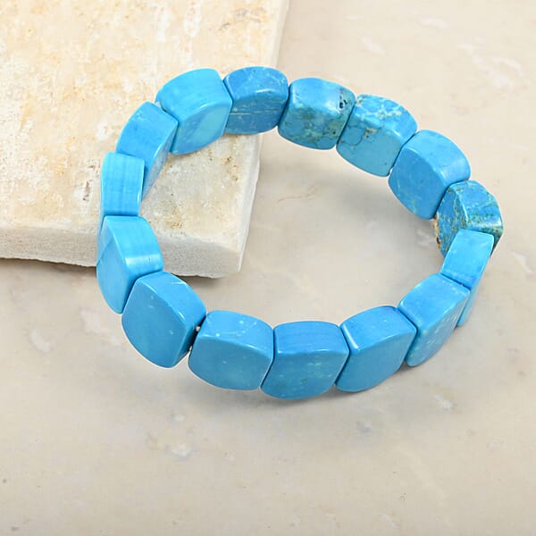 Shop Lc Puffy Dome Magnesite Turquoise 192.45 Ctw Stretch Bracelet