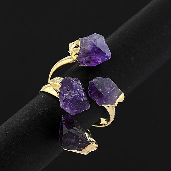 Shop Lc Purple Amethyst 12.00 Ctw 4 Stone Ring In Goldtone (Adjustable)