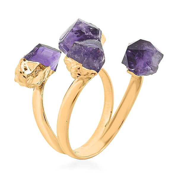 Shop Lc Purple Amethyst 12.00 Ctw 4 Stone Ring In Goldtone (Adjustable)