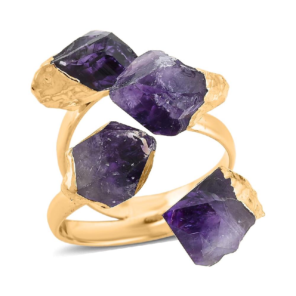 shop lc Purple Amethyst 12.00 ctw 4 Stone Ring in Goldtone (Adjustable)