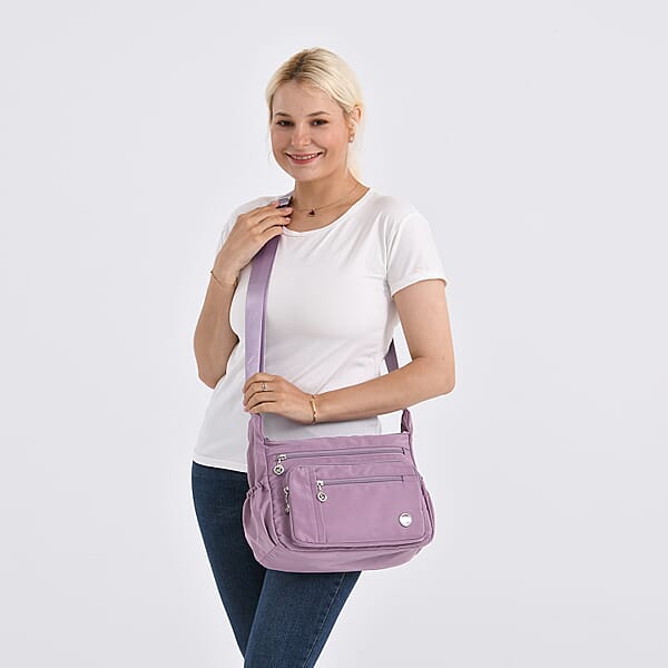 Shop Lc Purple Multi Pocket Nylon Crossbody Bag With Shoulder Strap