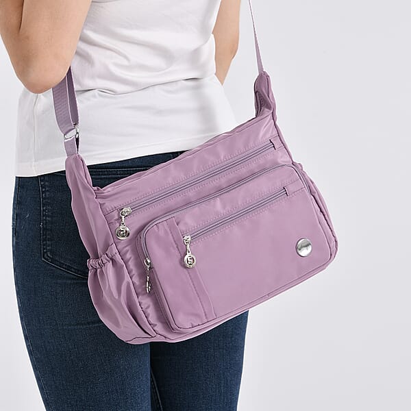 Shop Lc Purple Multi Pocket Nylon Crossbody Bag With Shoulder Strap