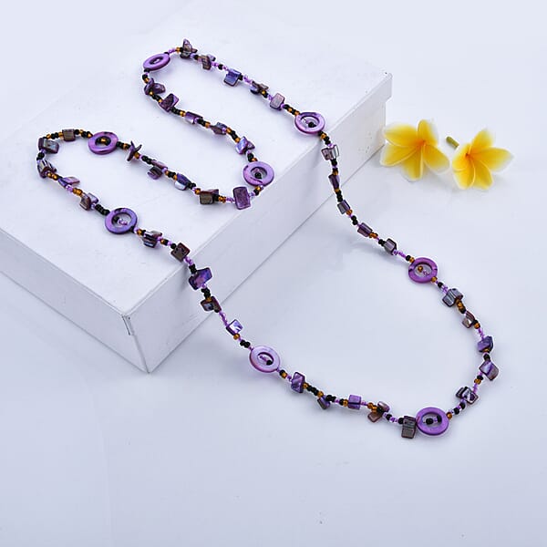 Shop Lc Purple Resin And Multi Color Seed Beaded Endless Necklace 40 Inches