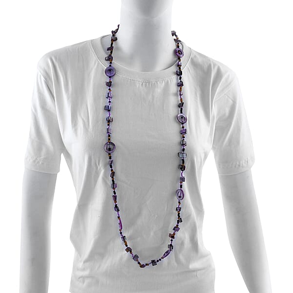 Shop Lc Purple Resin And Multi Color Seed Beaded Endless Necklace 40 Inches