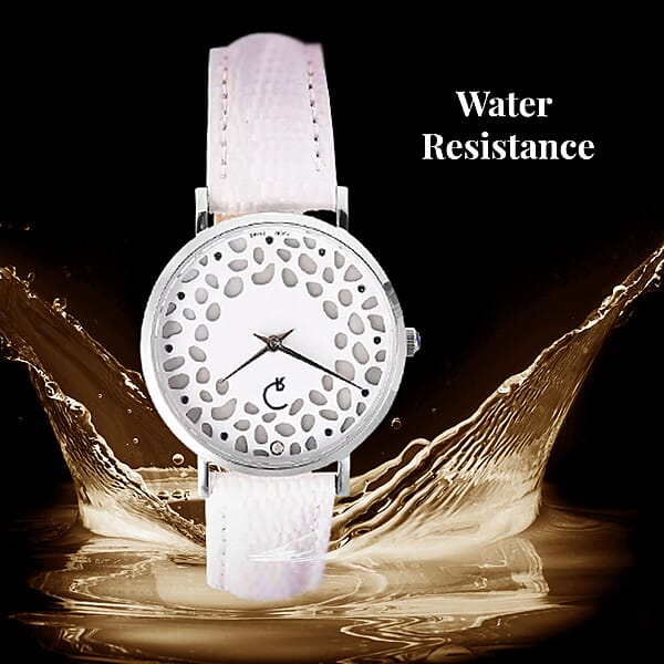 Shop Lc Rachel Galley Diamond Accent Swiss Movement MOP Dial Watch With White Leather Band (6.50-8.25 Inches) (33mm)