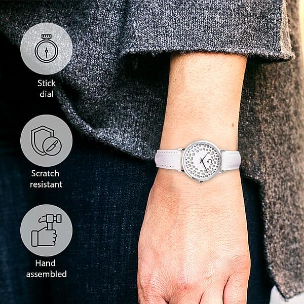 Shop Lc Rachel Galley Diamond Accent Swiss Movement MOP Dial Watch With White Leather Band (6.50-8.25 Inches) (33mm)