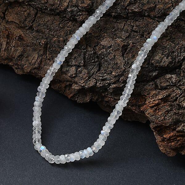 Shop Lc Rainbow Moonstone Moonlit Whisper Beaded 52.00 Ctw Necklace 18 Inches In Rhodium Over Sterling Silver