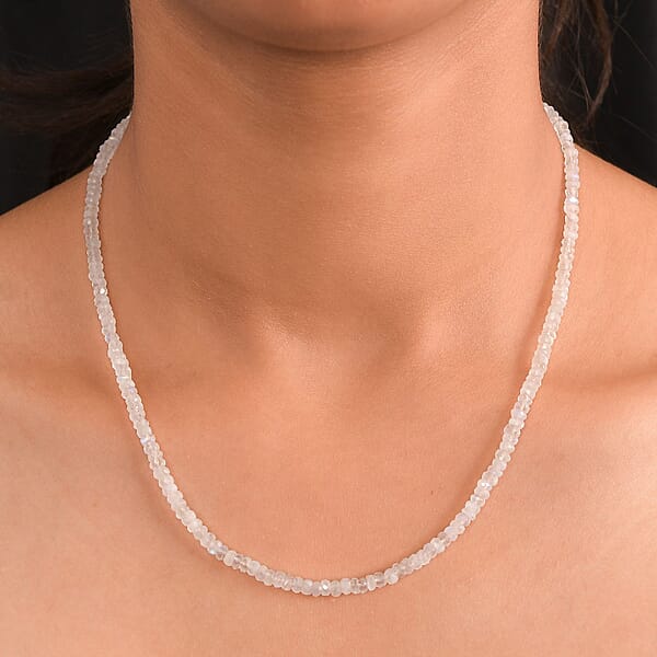 Shop Lc Rainbow Moonstone Moonlit Whisper Beaded 52.00 Ctw Necklace 18 Inches In Rhodium Over Sterling Silver