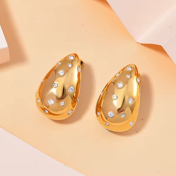 Shop Lc Raindrop Earrings In 18Kt Yellow Gold Over Hypoallergenic Stainless Steel And Simulated Diamonds