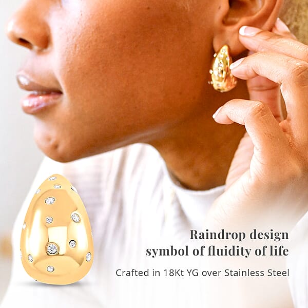 Shop Lc Raindrop Earrings In 18Kt Yellow Gold Over Hypoallergenic Stainless Steel And Simulated Diamonds