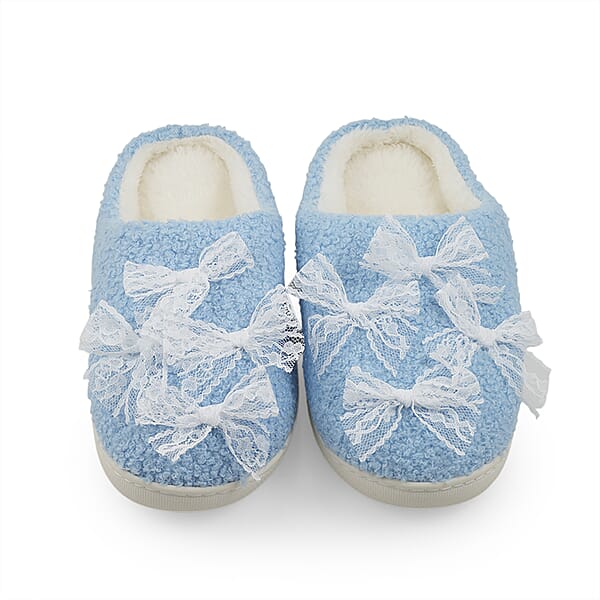 Shop Lc RAMPAGE Blue Bow Teddy Slippers With Matching Stainless Steel Water Bottle Gift Box – Large (9/10)