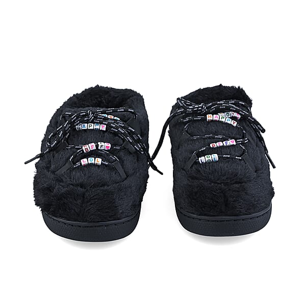 Shop Lc RAMPAGE Fur Black Teddy Bead Lace Up Slippers S
