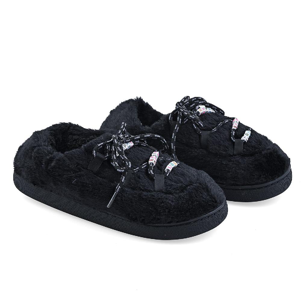 shop lc RAMPAGE Fur Black Teddy Bead Lace Up Slippers S