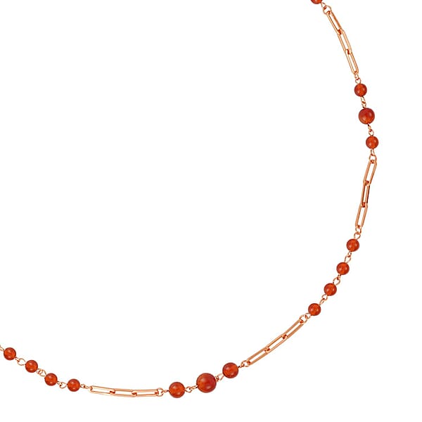 Shop Lc Red Agate 50.00 Ctw Beaded Station And Paper Clip Chain Necklace In ION Plated RG Stainless Steel 30 Inches