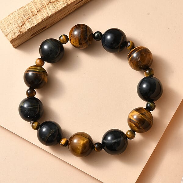 Shop Lc Red And Blue Tigers Eye 230.00 Ctw Beaded Stretch Bracelet